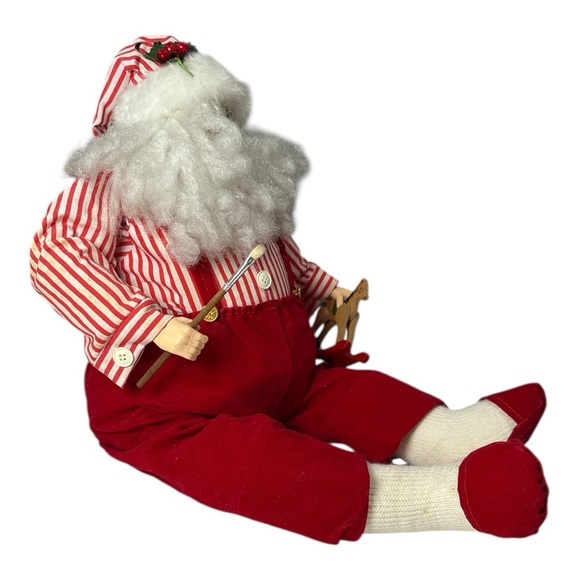 Vintage Sitting Santa with Slippers 13" Tall Rocking Horse Paint Brush Porcelain - Picture 7 of 11